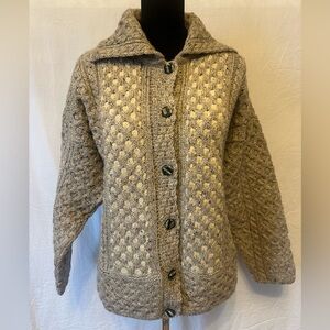 Blarney Woollen Mills Aran Irish Wool Cardigan Sweater Made in Ireland L